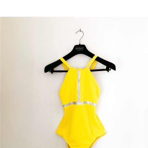 Karla Colletto, One Piece Swimsuit Yellow Metallic Insert / Size 10 - Picture 2 of 7